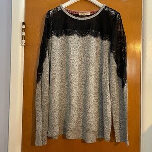 Rewind Gray sweater with Black Lace Accents